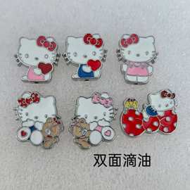 通可爱双面KT猫 DIY饰品配件合金滴油串珠吊坠钥匙扣耳环挂件