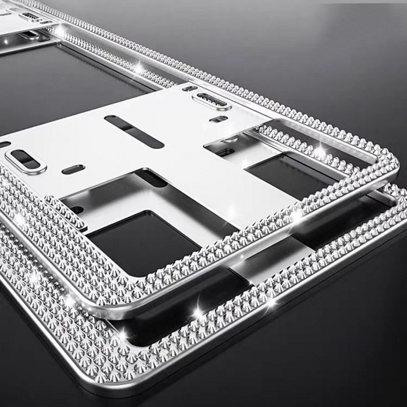 廠家直供鑽石車牌架滿鑽新交規牌照框鑲鑽帶鑽號牌框架批發