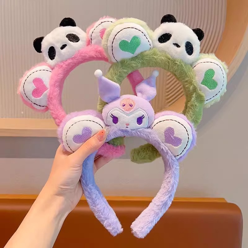 Nuevo otoño y invierno peludo aro de pelo dibujos animados Sanliogou cabeza aro de pelo especial para lavar la cara maquillaje pelo de pelo correa de pelo adornamiento