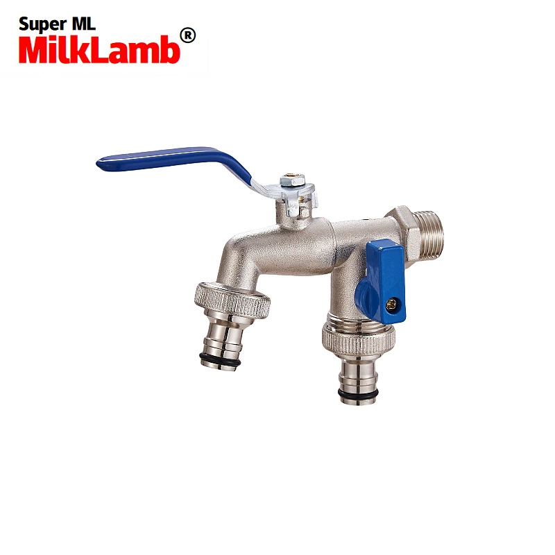 Трансграничные специальные садоводства двойной выход воды сплава цинка воды сопла один в два из двойной ниппель, ремень кран [синий]