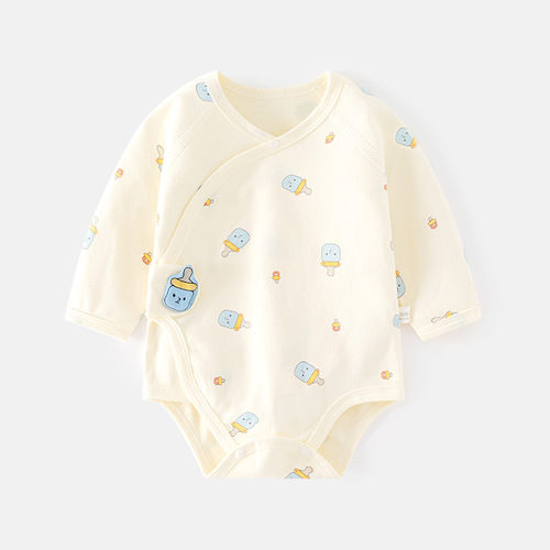 Baby fart cover spring and autumn baby triangle harem pure cotton newborn long-sleeved bottle jumpsuit boneless crawling suit