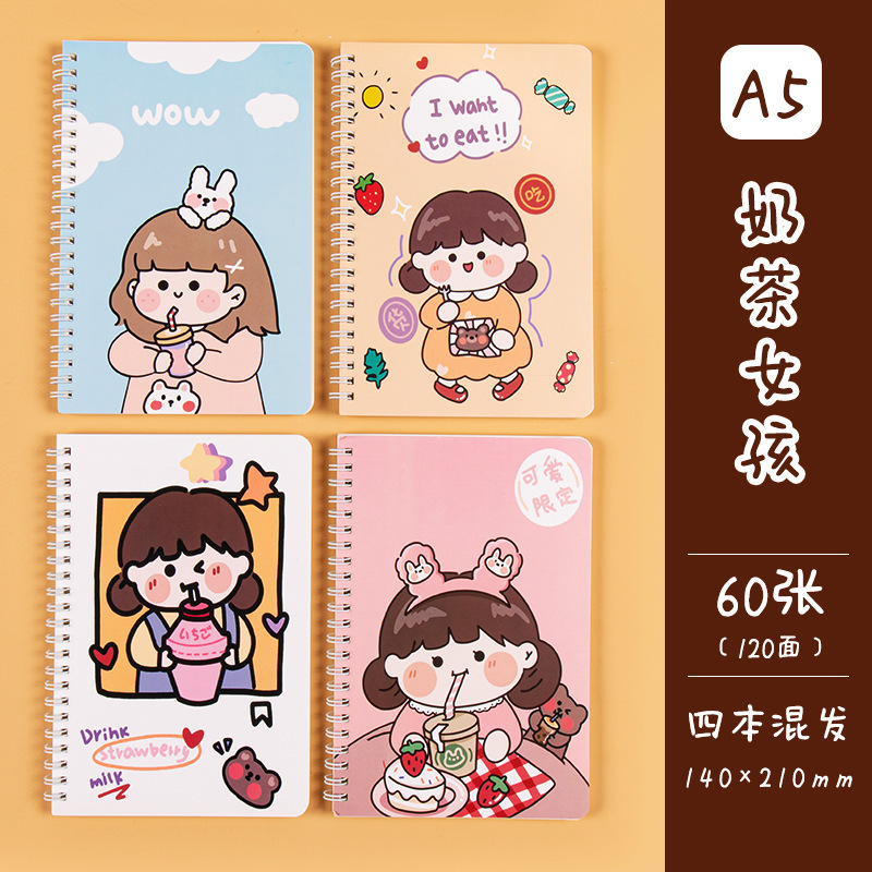 Temporada escolar lindo libro de bobina de dibujos animados engrosado cuaderno diario simple estilo ins chica corazón libro de hojas sueltas