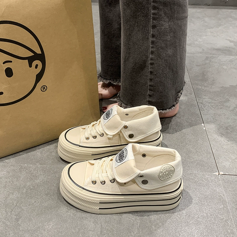 Женские парусиновые туфли на толстой подошве, весна-осень 2025, новые высокие белые туфли, повседневная женская обувь, универсальные студенческие кроссовки, тренд ins