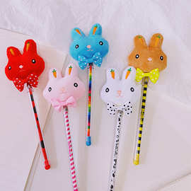韩国创意可爱兔子造型毛绒中性笔少女心黑色签字笔兔耳朵学生水笔