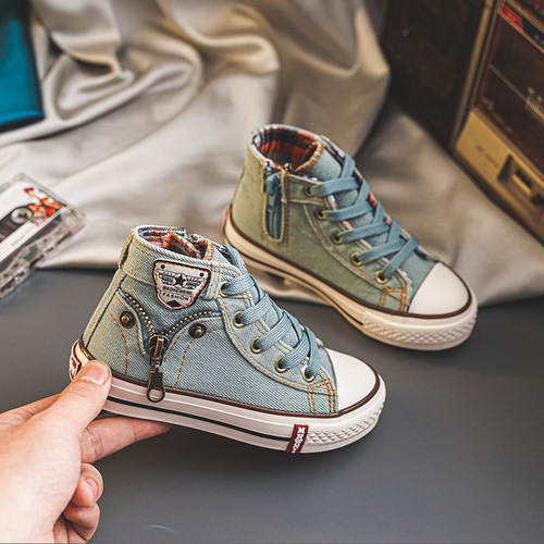 Brand canvas shoes, children's shoes, boys' denim, 2024 new style, girls' all-match casual shoes, medium and large children's sneakers