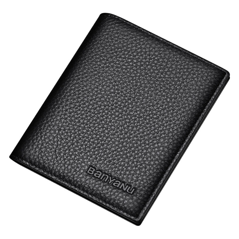 Guangzhou Leather Goods Factory Men's Short Wallet Genuine Leather Vertical Style 2026 New Model Zipper Top Layer Cowhide Ultra-Thin Thickened Wallet