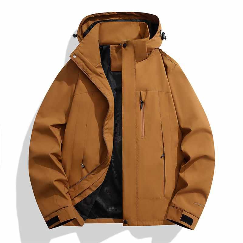 Detachable Hood Jacket for Men, Outdoor Windproof and Waterproof Mountaineering Jacket for Women, Couple Style Camel Windbreaker Jacket