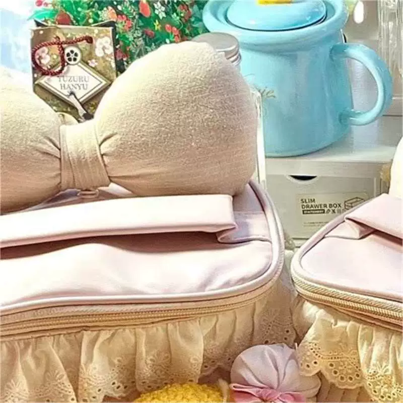 Cosmetic Bag Soft Bow Accent, Capacious Design with Removable Shoulder Strap, Standard Size