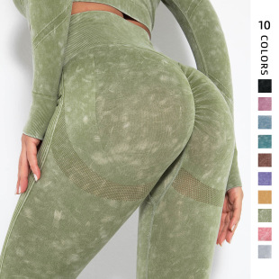 Spot European and American Internet Celebrity Seamless Washed Moisture-Absorbent Sexy Peach Butt Sweat-Wicking Yoga Pants Sports Fitness Pants Leggings