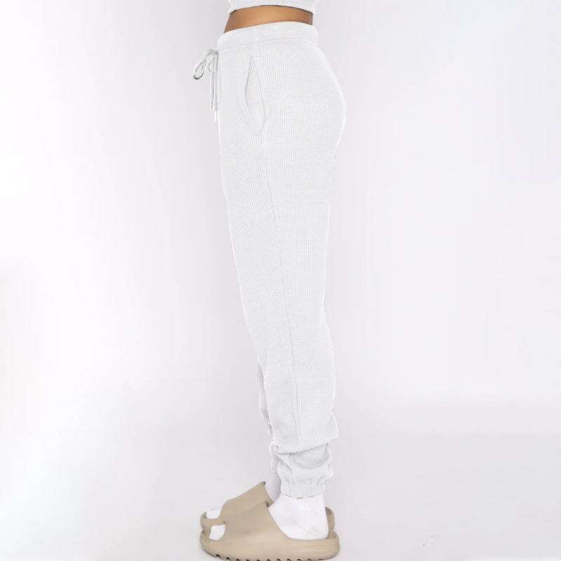 Spring Summer Solid Color Waffle round Neck Short Sleeve Women Clothing Casual Trousers Sets 52 Spring Summer Solid Color Waffle round Neck Short Sleeve Women Clothing Casual Trousers Sets