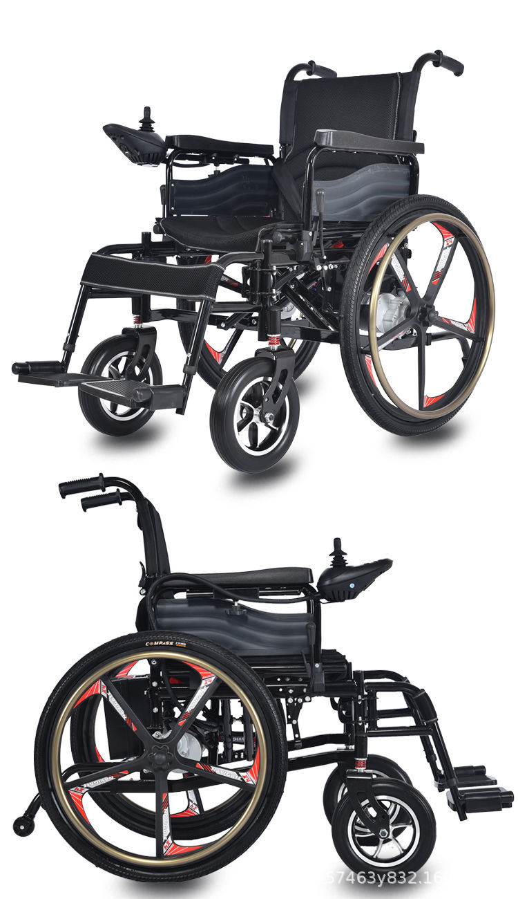 Electric Wheelchair, Foldableable, Hand-Operated, Fully Intelligent Large Wheel with Hand Push Ring, Four-Wheel Scooter for the Elderly and Disabled