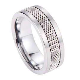 欧美时尚857钨钢戒指银色钢丝组合戒指砂面男士戒指饰品厂家批发