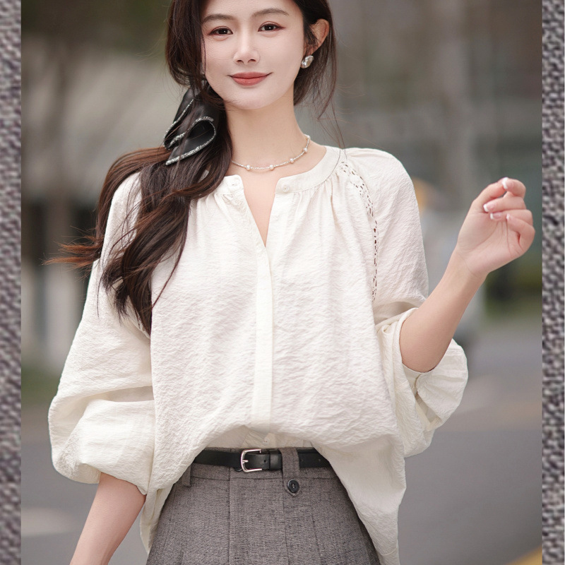 French-Style Romantic Top with Silk Thread, Unconventional Design, Hands-Free Lace Patchwork Shirt for Women, 2026 New Model