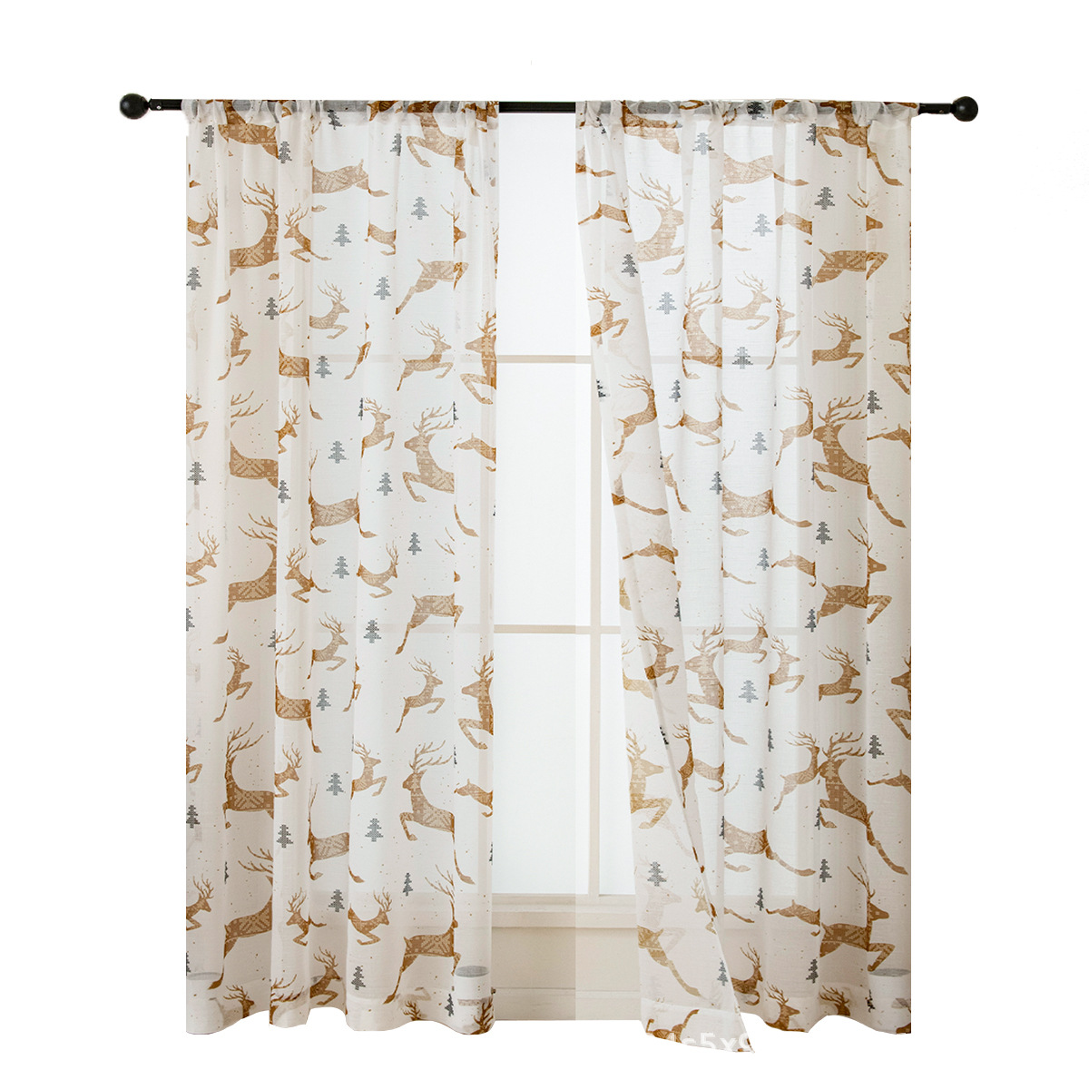 Exclusividad transfronteriza para Amazon Christmas Golden Deer Malla de ventana Impresión de cortina Malla de ventana Sala de estar Dormitorio Malla de ventana Pasa