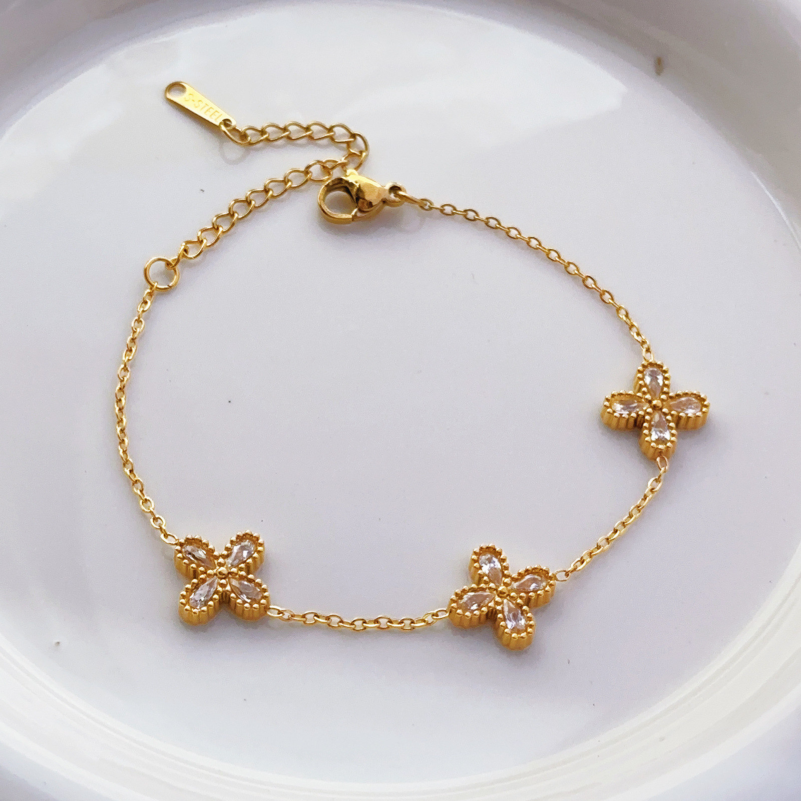 Ins trébol de cuatro hojas no se desvanece, collar de flores frescas y dulces, pulsera de moda, conjunto de joyería, joyería dorada de moda