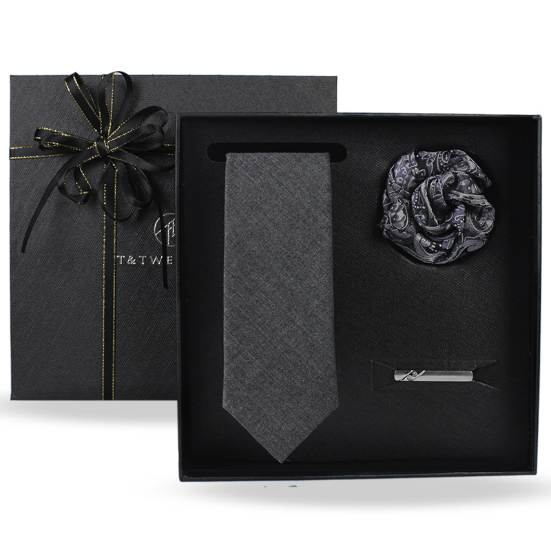 Custom Tie Men's Pocket Towel Collar suit Gift Box Grey for Boyfriend Birthday Gift for Lover