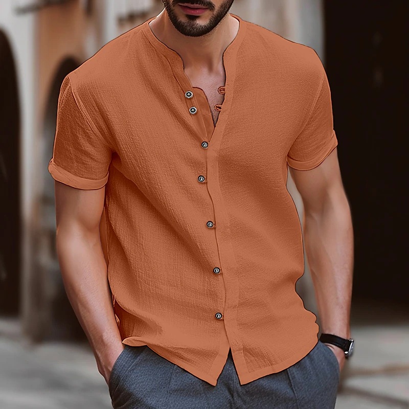 Men's Solid Color British Style V Neck Short Sleeve Loose Men's T-shirt display picture 8