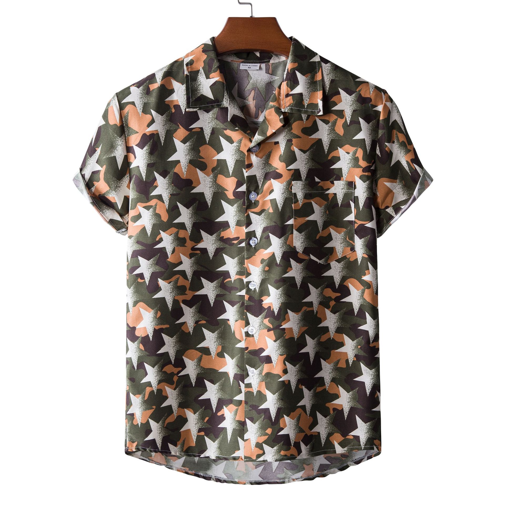 Suministro de comercio exterior transfronterizo 2021 Camisa de manga corta hawaiana estampada estilo étnico para hombres Camisa de manga corta para hombres