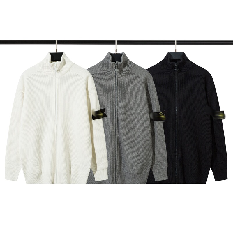 Stonesland Stone Island Zip-Up Stand Collar Knit Sweater Versatile Simple Unisex Style for Men and Women Stonesland Stone Island Zip-Up Stand Collar Knit Sweater Versatile Simple Unisex Style for Men and Women