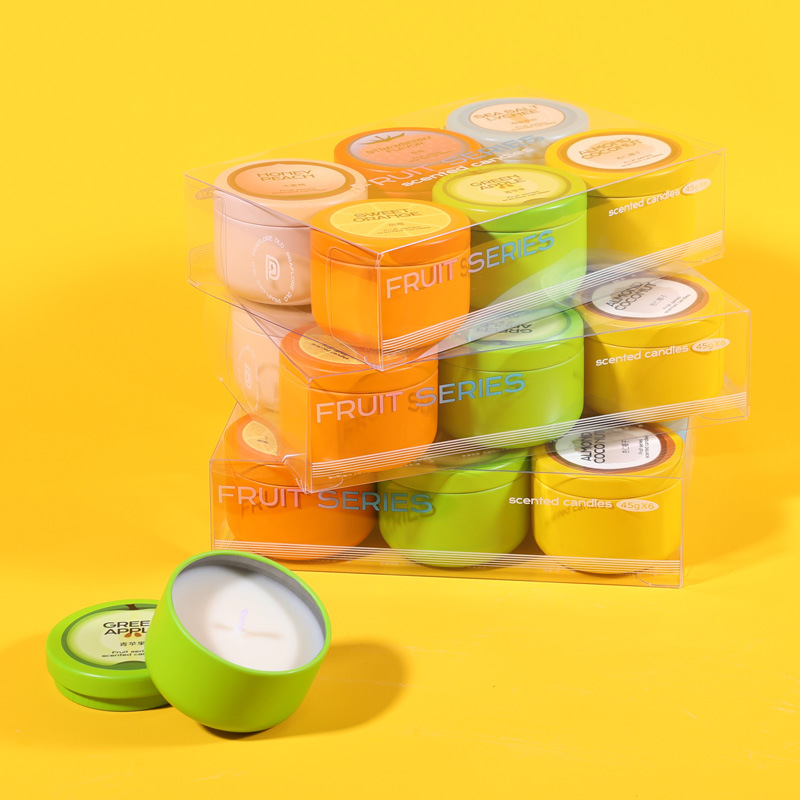 Frutas, cera de soja aromática, regalo de mano, lata de estaño creativa sin humo, atmósfera de cera de soja