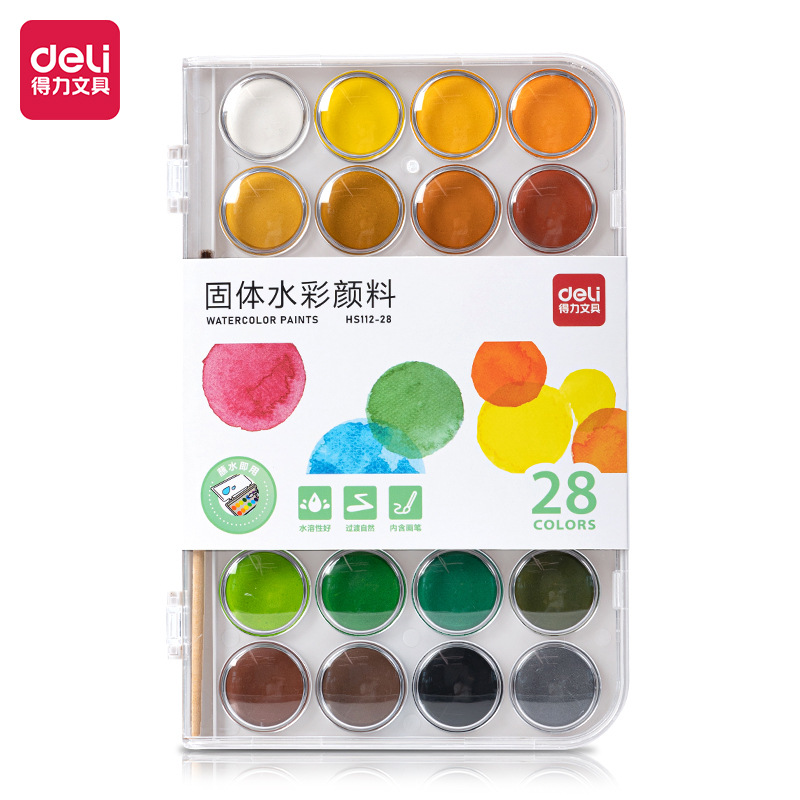 Deli HS112 solid watercolor paint children's art student hand painted powder paint painting set