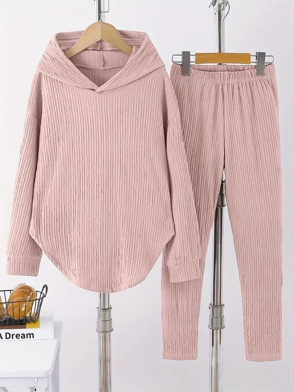2023 秋と冬のヨーロッパとアメリカのクロスボーダー婦人服無地ルーズフード付きファッショナブルな気質のズボンスーツ|undefined