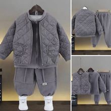 儿童2025冬季新款加绒男女童加绒棉服套装洋气宝宝三件套儿童外套