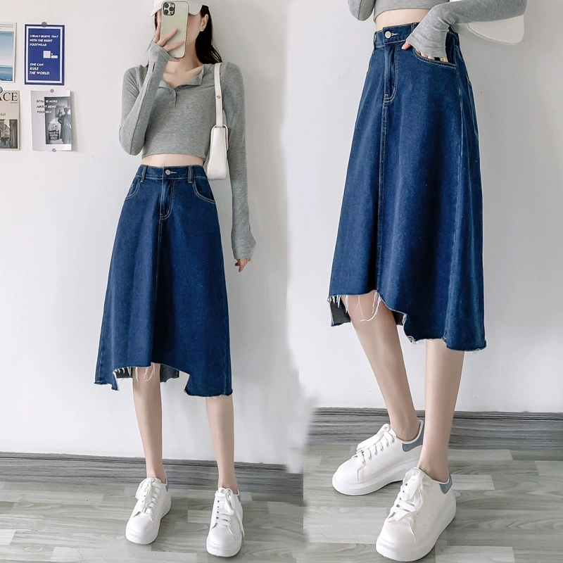 Джинсовая юбка Chubby Girl больших размеров, женская юбка, весенне-летняя тонкая юбка с разрезом на спине, очень большая