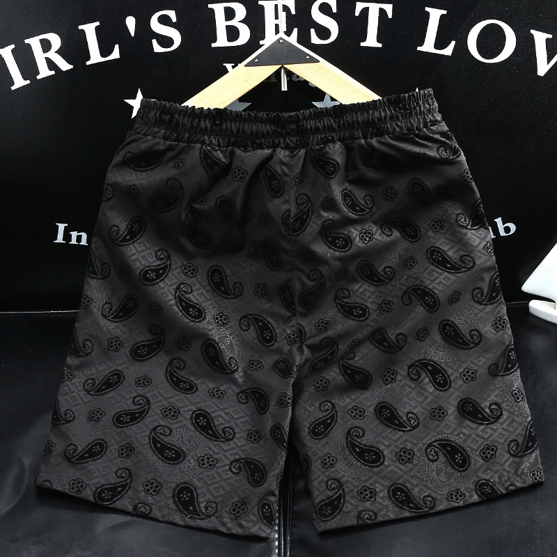 Herren-Badeshorts mit Flockdruck, Sommer, Freizeit, Laufen, Sport, gerades Bein, nicht dehnbar, Polyester, Bademode_voghion.com