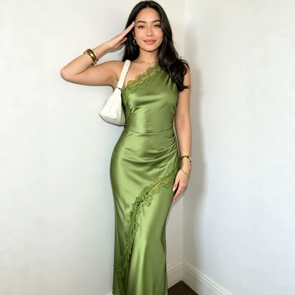 French Retro Satin One Shoulder Dress Slit Design Slim Fit Evening Gown Vintage Formal Party Dress For Women_ecoleips.com