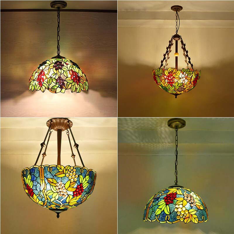 European Retro Tiffany Stained Glass Bar Restaurant Chandelier Creative Pastoral Bedroom Entrance Balcony Grape Lamp