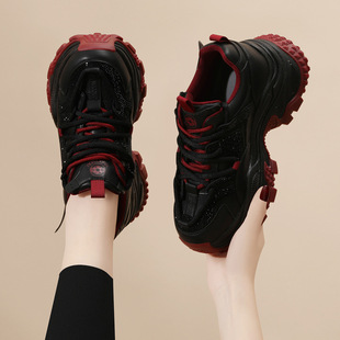 Fashion thick-soled autumn and winter rhinestone dad shoes women's trendy shoes ins all-match platform cake bottom lace-up fashion casual sneaker