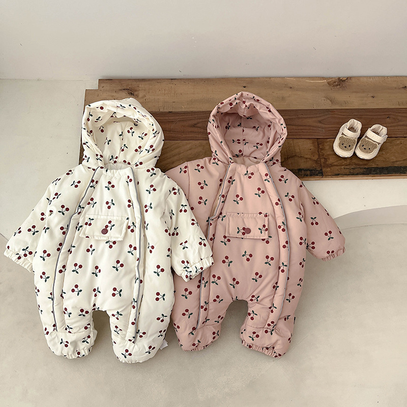 Ropa de bebé, ropa de invierno, mono acolchado cálido, ropa de algodón, mono grueso con capucha para bebé, elegante para salir en otoño e invierno.