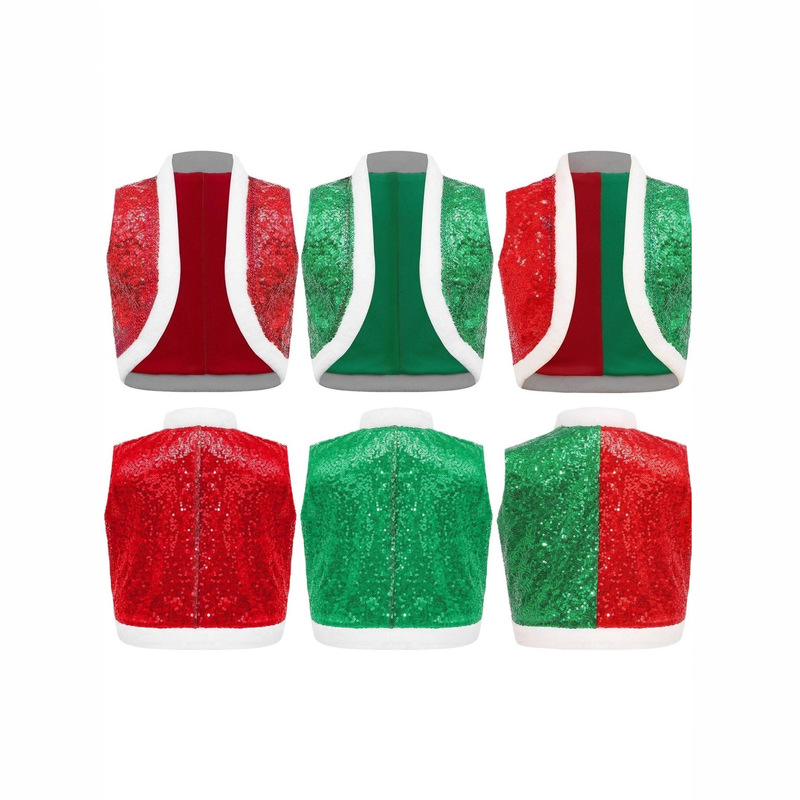 Christmas Sequin Short Vest Shawl Cosplay Santa Claus Costume Children's Vest Party Vest*