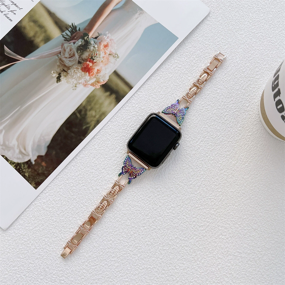 Совместимо с Apple Watch SE, Apple 1–7 поколения, ремешок из металлической цепи в стиле бабочки Hermes H, модный