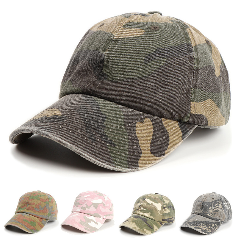 Cross-Border New Style Cotton Washed Denim Camouflage Curved Brim Baseball Cap Spring and Summer Fashionable Duck Cap for Men and Women