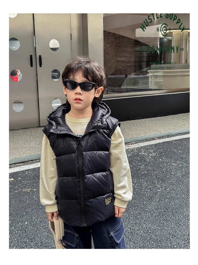 2024 otoño y invierno nuevo chaleco de seda de oro negro para niños otoño y invierno para niños y niñas y niñas