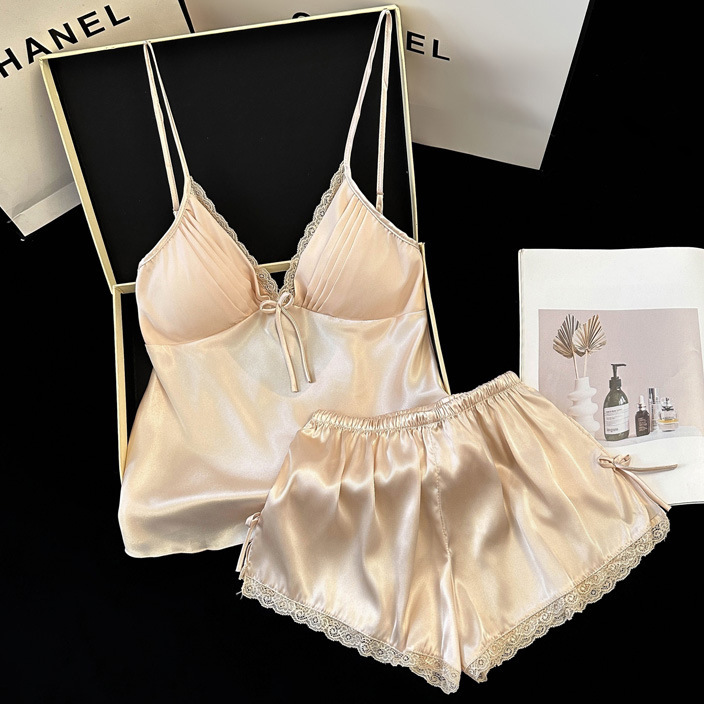 2026 New Style French High-End Satin Ice Silk Pure Desire Style Camisole Sleepwear for Women, Summer Cool Home Wear Set 2026 New Style French High-End Satin Ice Silk Pure Desire Style Camisole Sleepwear for Women, Summer Cool Home Wear Set