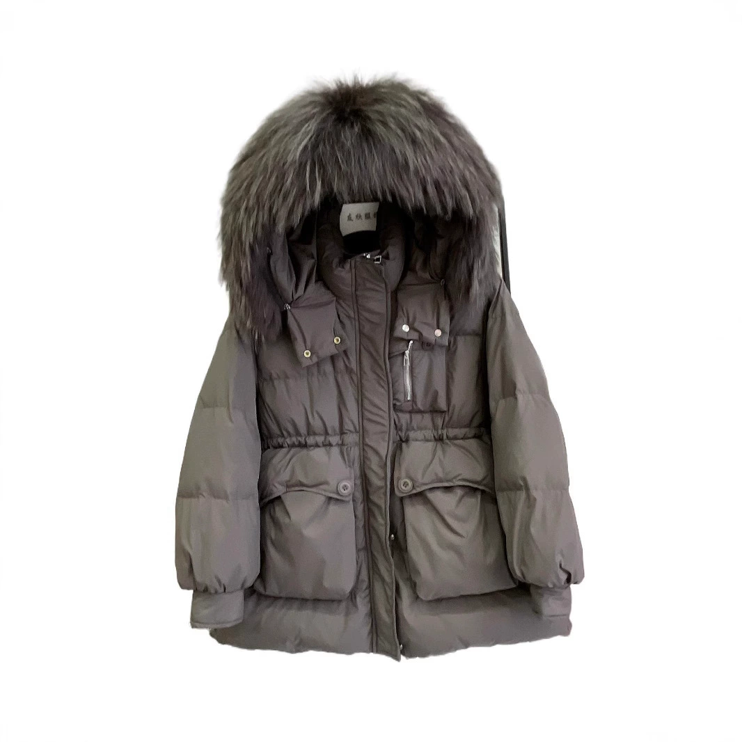 Down jacket, winter warm velvet hoody, mid-length, 2024 years, Korean style, duck down