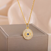 Zircon Round Evil Eye Pendant Necklace for Women Stains