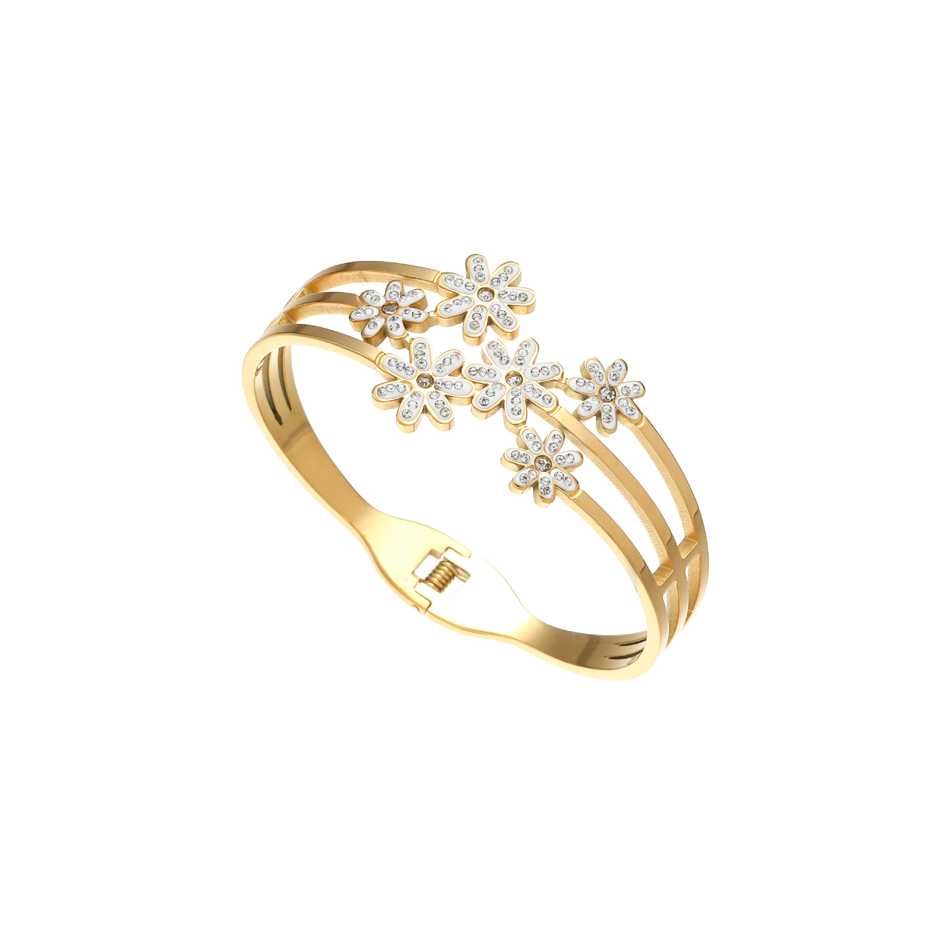 All Seasons Season IG Style Sweet Flower Titanium Steel Zircon Bangle In Bulk