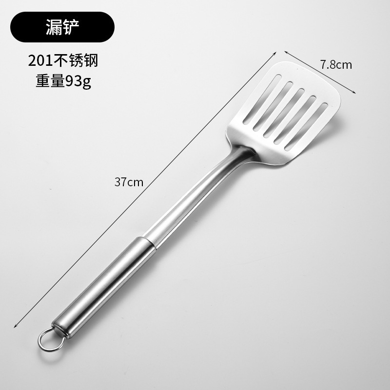 Juego de utensilios de cocina de acero inoxidable con espátula, pala de cocina, cuchara, colador, cuchara, cuchara, pala de freír de tubo redondo, lote de 6 piezas