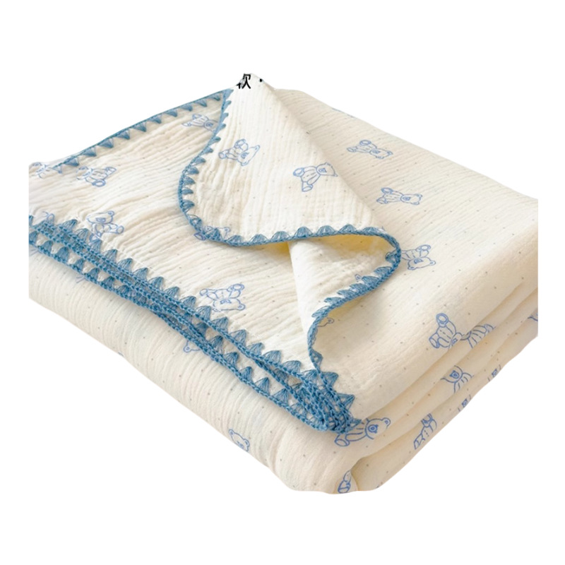 Una colcha fresca de verano de hilo de doble capa para niños, colcha de verano de algodón puro, colcha de aire acondicionado lavable a máquina, colcha fina para bebé