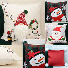 刺繍入り新作クリスマス漫画風枕カバー、ノーム、雪だるま、鹿柄、45×45cm、ベッド用、家庭用枕カバー