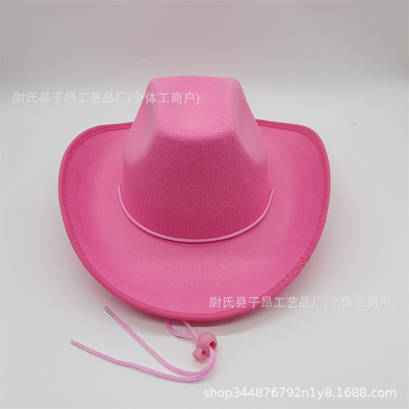 Factory wholesale new non-woven styling cap pink white adult western cowboy hat tether buckle solid color