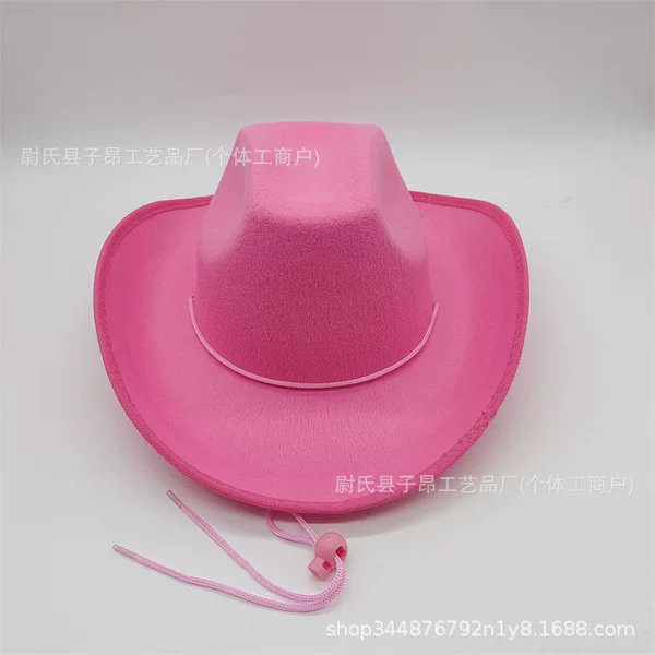 Factory wholesale new non-woven styling cap pink white adult western cowboy hat tether buckle solid color
