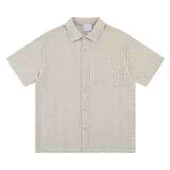 Breathable Layered Beige Bubble Gauze Short-Sleeve Shirt Casual Loose Pleated Design Hong Kong Style Men's Tee