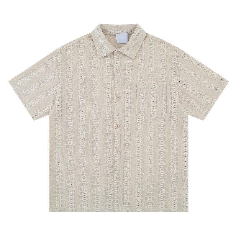 Breathable Light-transmitting apricot Bubble Sand Shirt Short-sleeve Casual Loose Pleated Design Hong Kong Style Wear Men's Half-sleeve Shirt Breathable Light-transmitting apricot Bubble Sand Shirt Short-sleeve Casual Loose Pleated Design Hong Kong Style Wear Men's Half-sleeve Shirt