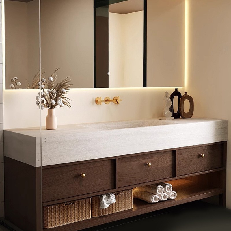 Bathroom Cabinet Combination Antique Walnut Color Slate Hot-Bent Integrated Basin Bathroom Wash Basin Wash Basin
