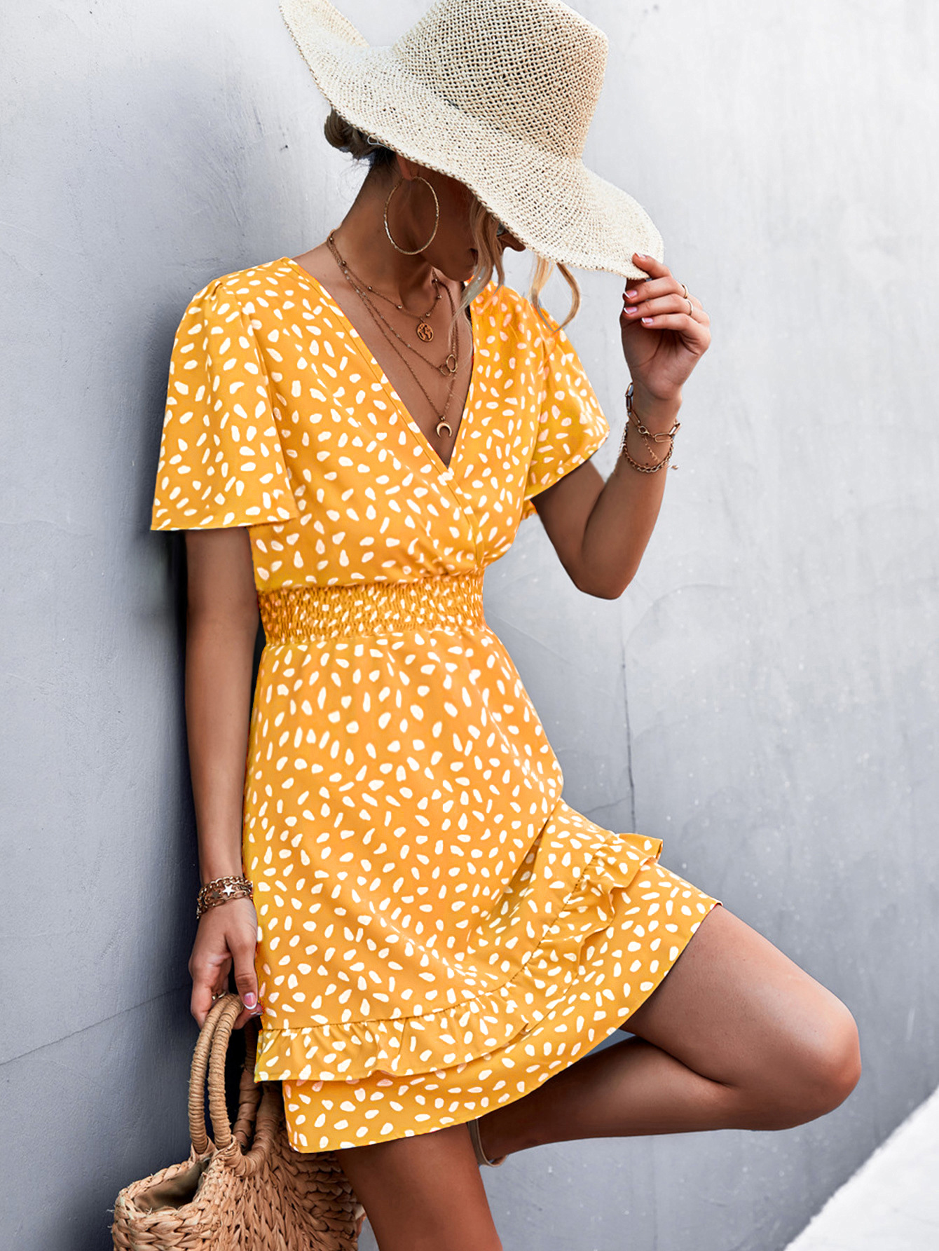 Elegant Women's V-neck Wrap Dress With Ruffle Sleeves For Summer_voghion.com